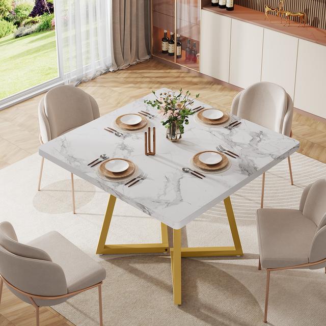 TEMU Modern " Square Dining Table Featuring A Metal Base, Ideal For Small Spaces Like Apartments, In A White And (1pc)