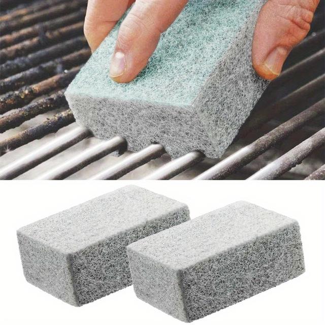 TEMU 2pcs Double-sided Professional Grill Cleaning Bricks - Non-scratch For Stainless Steel, Cast Iron & Ceramic Grates, Heavy-duty Bbq Maintenance Tools For Camping, Rv Cooking & Outdoor Grilling