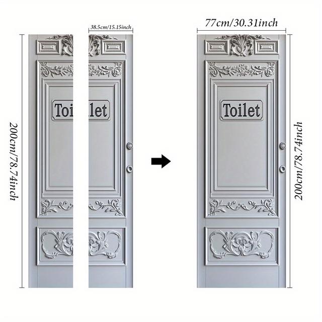 TEMU 1pc White Wood Door Decal, Toilet Door Stickers Decor, Ornate Design Door Mural, Vintage Style Removable Door Wall Mural, Decorative Panel Door Wallpaper, Classic Door Decal For Home Décor