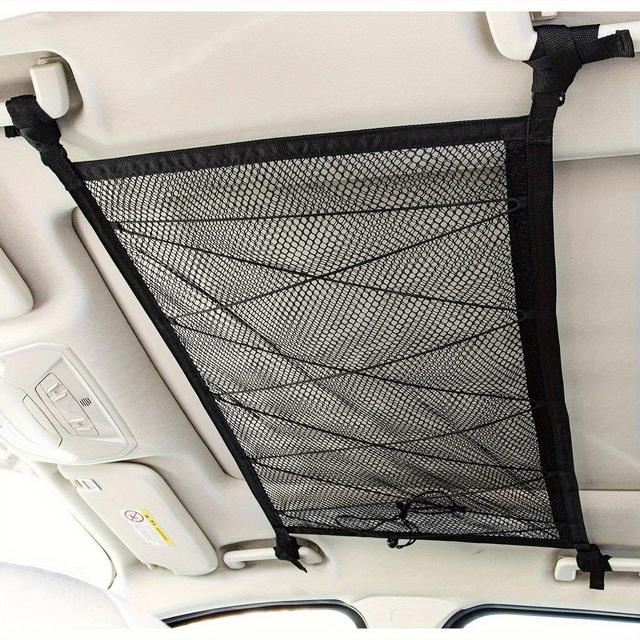 TEMU Adjustable Double-layer Mesh Car Roof Storage Bag - Durable Polyester Material With Safety Fixing Straps, Car Roof Organizer For Suv, Camping And Truck