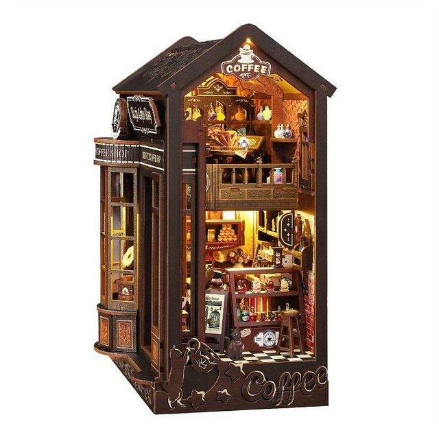 TEMU Diy Bookends, Magical Coffee-themed Bookends, 3d Bookend Models, And Handcrafted Miniature Houses.