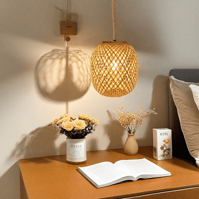 TEMU 1pc Abat-jour en Bambou - Éclairage Filtrant Naturelle, Adapté pour Salle à Manger, Salon, Chambre, Bar, Café - Décoration en Bambou