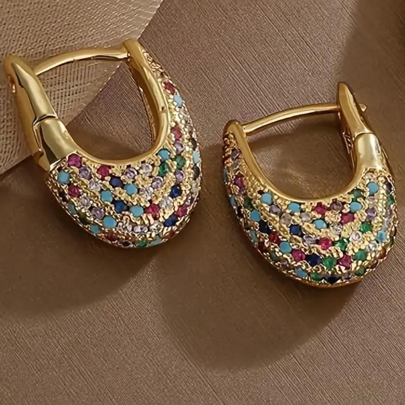 TEMU Women' Bohemian U-shaped Stud Earrings Suitable For Daily & Wear - -coated Hoops, Minimalist Luxury Ear For Valentine' Gifts, Versatile For Seasons (no)