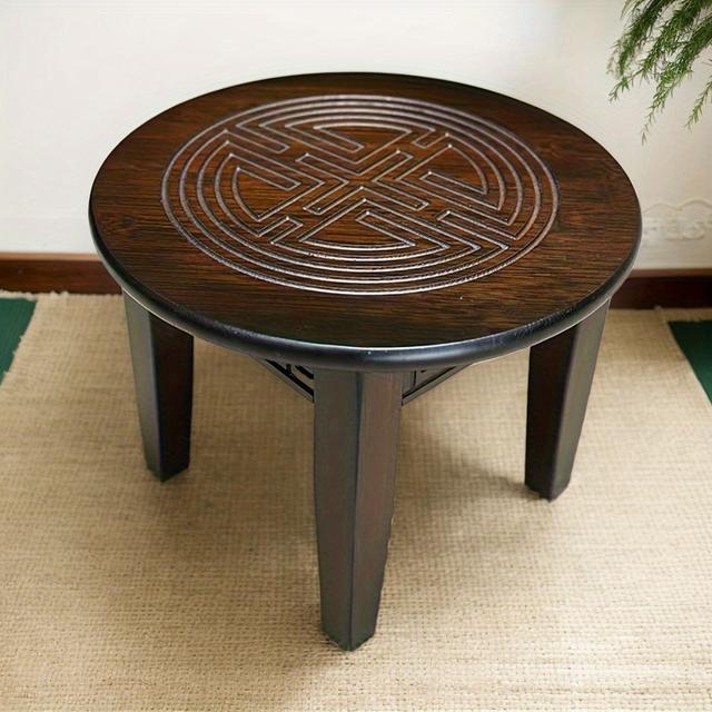 TEMU ม้านั่งไม้ไผ่เนื้อแข็ง 1 ชิ้น, ม้านั่งต่ำทรงกลมสำหรับห้องนั่งเล่น ห้องนอน สำนักงาน, ม้านั่งสีน้ำตาลเข้มทนทาน, ของขวัญวันแม่ ของตกแต่งบ้าน