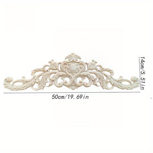 TEMU 1pc Of Retro-style Solid Wood Carved Hollow-out Applique Trim - Unpainted, Suitable For Diy Cabinet And Door/window Decoration
