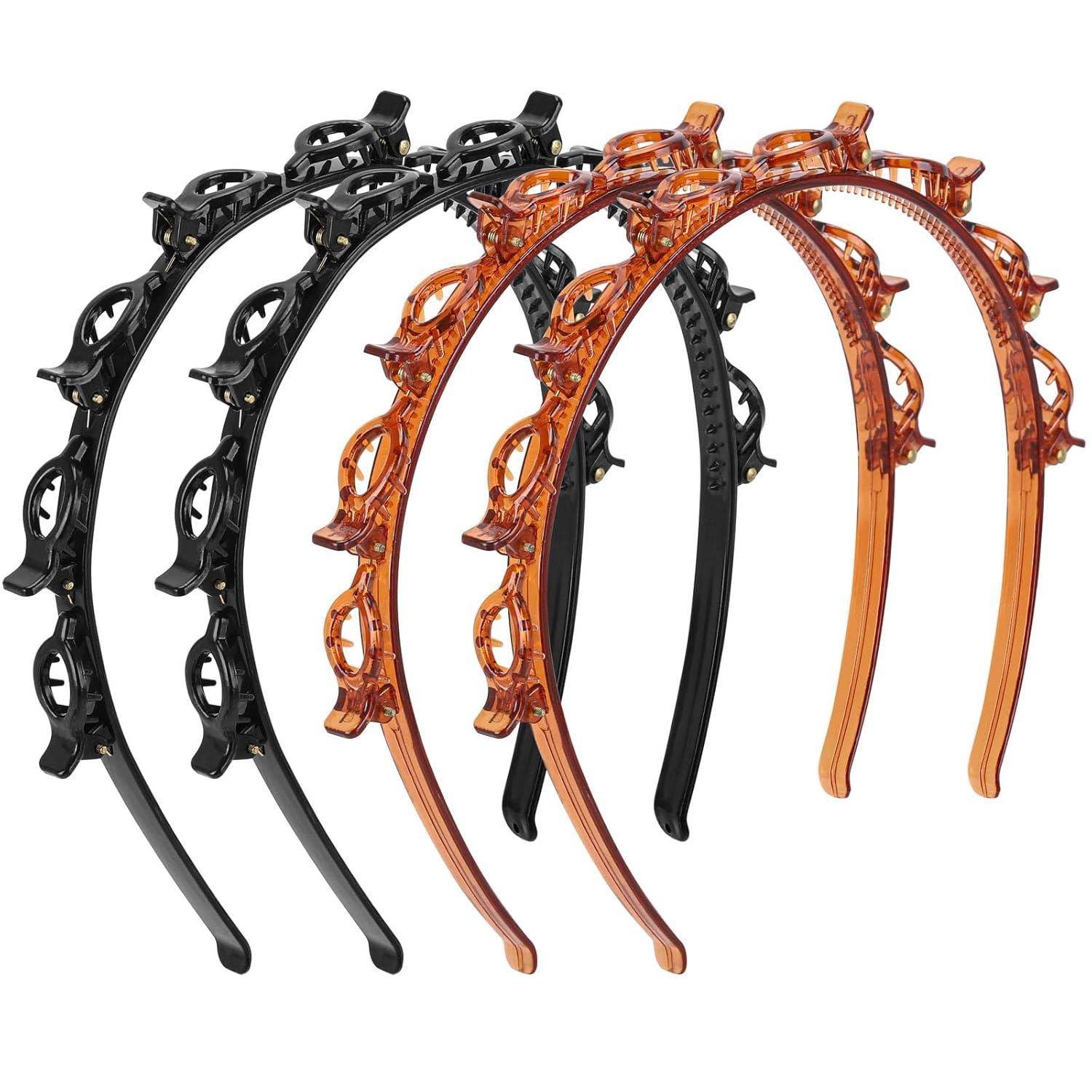 TEMU 4pcs Headband With Clips, Professional Weave Bangs Hairstyle Hairpin Headband, Clip Headbands For Women ( And 2red)