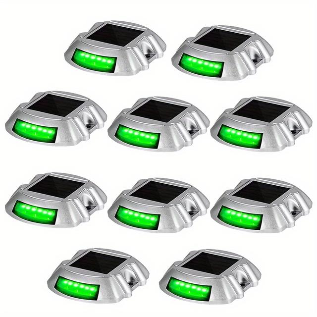 TEMU Solar Deck Lights, Aluminum Semi-flush Mount Led Pathway Lights, Solar-powered 600mah Nickel Battery, Non-removable Photovoltaic, Step Warning Lights For Driveway, Sidewalk, Garden, Yard - Green