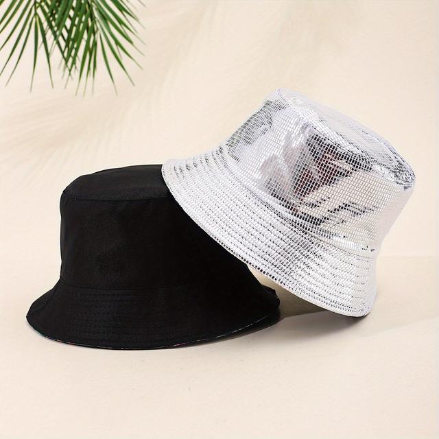TEMU Gorra de Cubo en Cuero PU con Estampado Brillante, Unisex para Viajes y Playa Todo el Año, Estilo Europeo y Americano, Adecuada para Hombres y Mujeres 2025