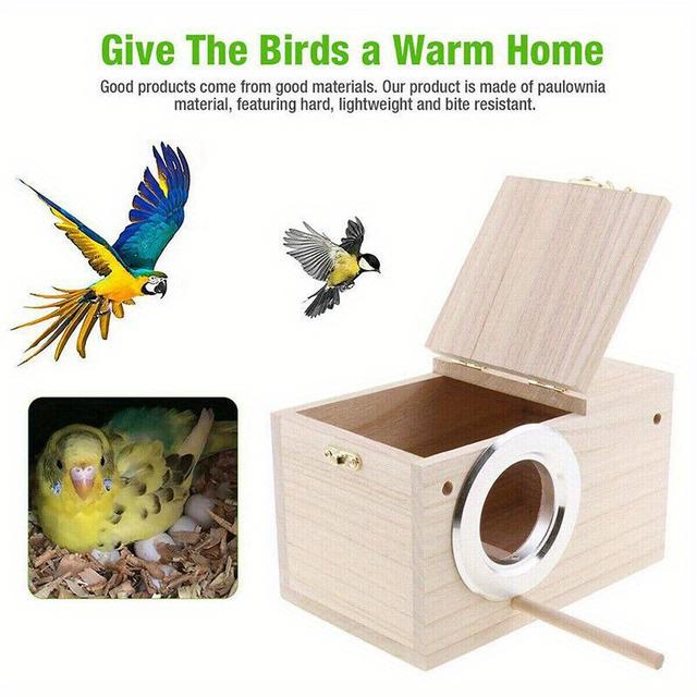 TEMU 4pcs Wooden Bird Nesting Boxes - Cozy Breeding Cages For Parakeets, , , Cockatiels, Budgies & Conures