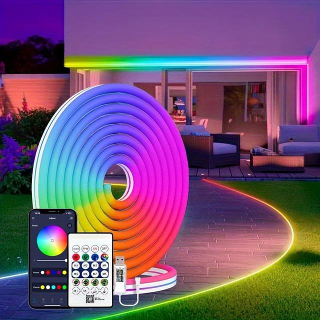 TEMU Life Rgb Neon Strip Light, 5m - Usb Powered, Music Sync, Remote/ App Control, 8+ Color , Timer Settings, Design For Tv, Pc, Room Decor