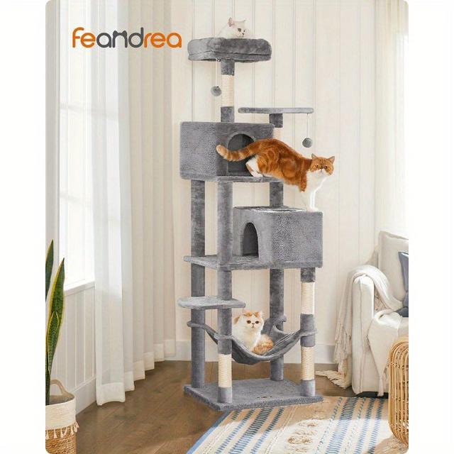 TEMU Feandrea Cat Tree, Plush Multi-level Cat Condo With 5 Scratching Posts, 75. 2-inch Cat Tower For Indoor Cats, 2 , 2 Caves, , 2 , Gray