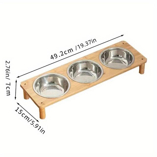 TEMU Wooden Pet Feeder With 2 Stainless Steel Bowls - Provides Elevated Stand For Cats, Non-slip Base, Dual Bowl Design For Food And Water - Easy To Clean, Home Decor, Enhance Your