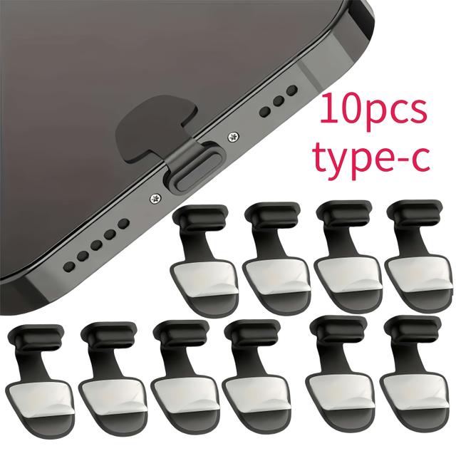 TEMU 10pcs Of Usb Type C Dust-proof Plugs, Caps Compatible With All Models Of C Smartphones And Tablets - Black