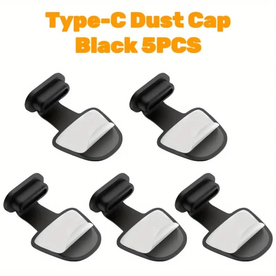 TEMU 5-pack Usb Type C Dust Plugs, Dust Cover , Compatible With All Type-c Smartphones And Tablets - Black
