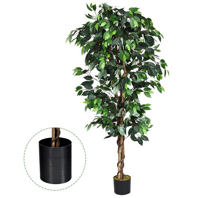 TEMU Arbre Ficus Artificiel - " de Hauteur, Plante Verte Réaliste avec Enveloppe en Rotin & Base en pour la Décoration de , du Bureau et du Jardin