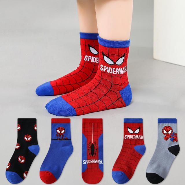 TEMU جوارب سبايدرمان الأحمر والأسود - 5 قطع - شخصيات الكرتونية - "انطلق في الإثارة! جوارب سبايدرمان للأطفال - جلب متعة التأرجح بالشبكة للأبطال الصغار!" - جوارب منتصف الساق للأطفال