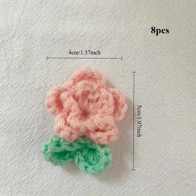 TEMU 수제 코바늘 뜨개질 꽃 8개, 창의적인 코바늘 뜨개질 꽃, 의류 액세서리 및 장식품 제작에 사용.