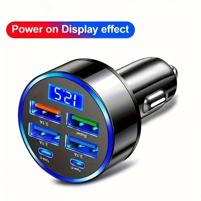 TEMU 6-in-1 Schnelllade-Autoladegerät mit QC3.0, Dual-PD und Digitaldisplay – Adapter