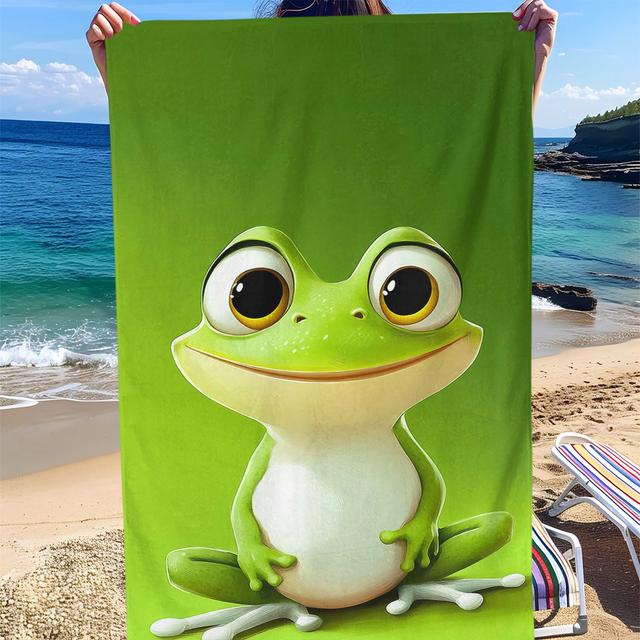 TEMU 1pc Frog Print Beach Towel - Soft, Lightweight, Sand-resistant, Ultra-absorbent Microfiber For Travel, Swimming, Surfing, Yoga, Camping, And , Beach Accessories