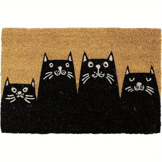 TEMU Cat Design Doormat - Heavy Duty, Non-slip, Absorbent, Fade Resistant, Pet Friendly Outdoor Mat, 24 X 16 Inches, Natural Coir With Rubber Backing, Hand Wash Only, Outdoor Door Mat Weatherproof