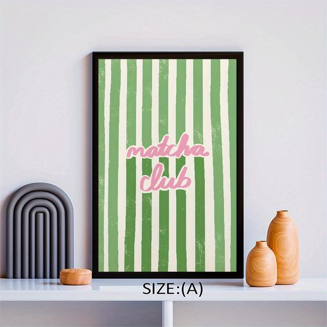 TEMU لوحة جدارية من قماش غير مؤطرة - خضراء وبيضاء زاهية مع وردية بخط الكورسيف، طباعة فنية حديثة بسيطة لغرفة المعيشة أو النوم أو المكتب - ديكور عصري لمحبي الماتشا، إكسسوار مثالي لتزيين غرف السكن