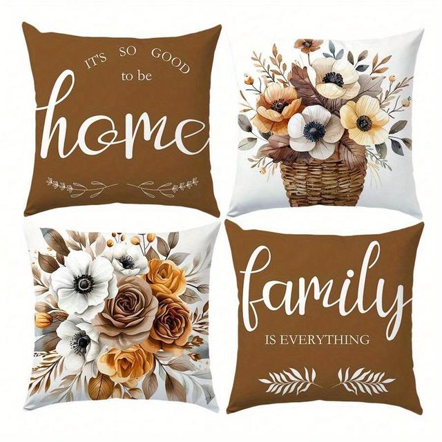 TEMU 4pcs Brown Decor Pillow Covers - 17.7*17.7inch, Machine Washable, Zipper Closure, 100% Polyester, Single-sided Printing, Suitable For Home Decor In Various Room Types