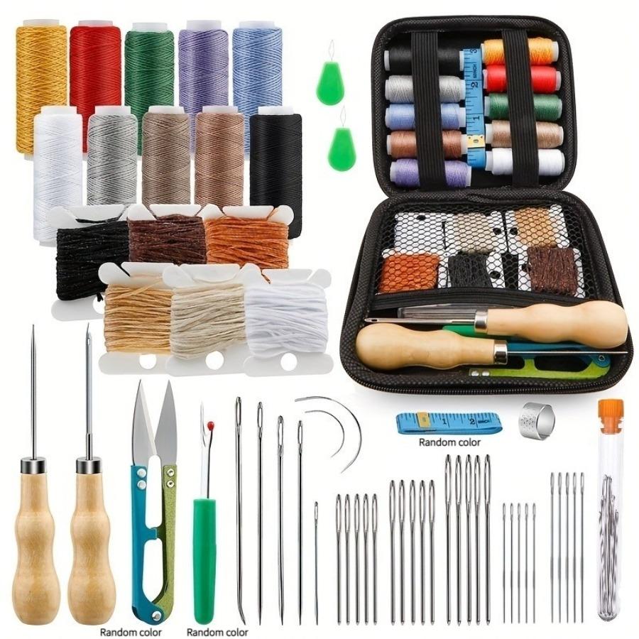 TEMU Sewing Set Featuring Heavy-duty Needles For Hand Stitching, Ideal For Upholstery Repairs, Including Waxed Thread And Large-eye Needles Suitable For Carpets, Boots, Shoes, And Sofas