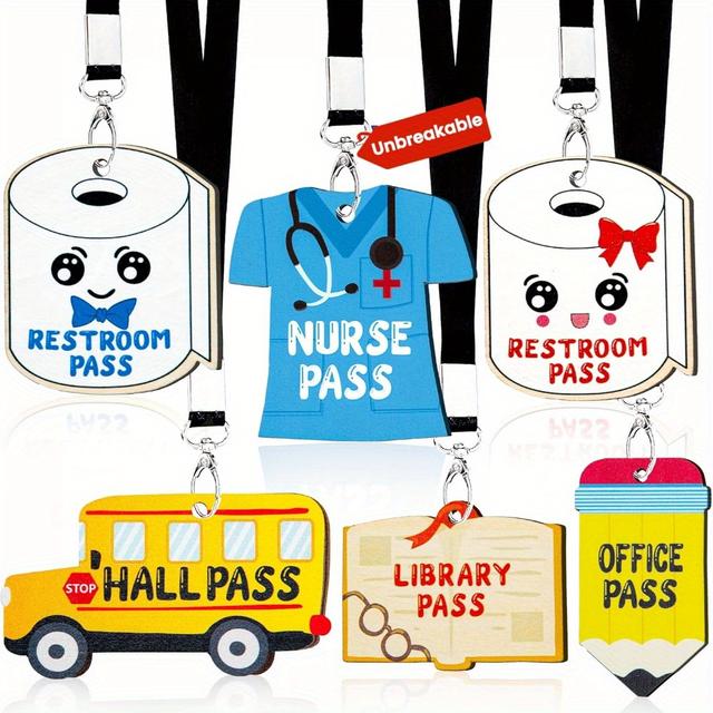 TEMU Durable Lanyards For Classroom Hall Passes, 6pcs For Managing Student Restroom , Suitable For School Supplies In Libraries, Offices, And Stations.