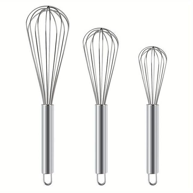 TEMU 3pcs, Egg Whisks, 3 Different Sizes Stainless Steel , Egg Blenders, For Cooking, Baking, Kitchen Gadgets, Kitchen Stuff, Kitchen Accessories, Home Kitchen Items