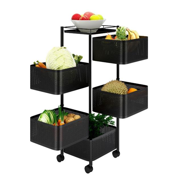 TEMU 5 Tier Vegetable Rack Kitchen Fruit Storage Basket Rotating Square Vegetable Rack With Wheels Movable Kitchen Storage Rack For Room Toilet Storage