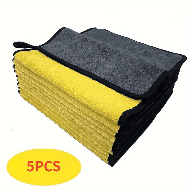 TEMU 5-pack Ultrasoft Microfiber Cleaning Towels For Car, Home Kitchen, And Dish Drying, High-quality Cloths For Auto Maintenance Tools