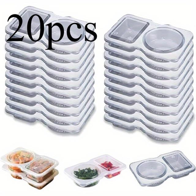 TEMU Reusable Snack Container, Two-compartment Snack Holder With Lid, Leakproof Sauce Cup, Transparent Portable Snack Box For Sauces Dips Spices