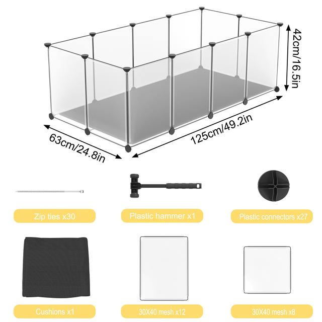 TEMU Small Animal Fence With Floor, Rabbit Fence, Made Of Plastic, Simple Plug-in System, Easy To Clean, Use 143x73x46cm/125x63x42cm