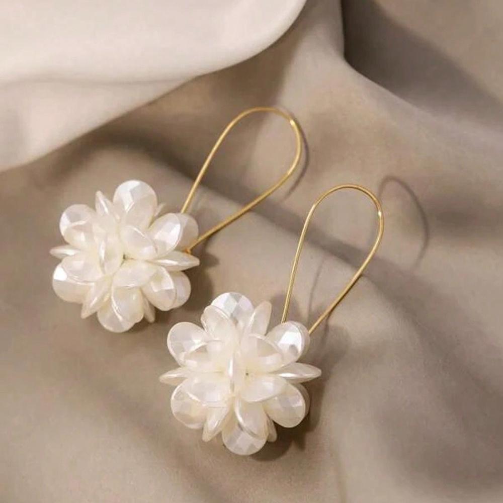 TEMU 1-pair Women's Bohemian Floral Ball Dangle Earrings With Geometric Ear Studs - Layered , For Daily Wear, Parties & Valentine's Day - Elegant Statement Suitable For Women