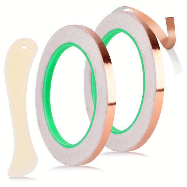 TEMU 2pcs Copper Foil Tape Kit For Stained Glass, Double-sided Adhesive Tape With Plastic Scraper Supplies