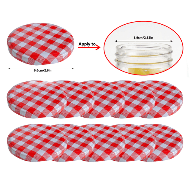TEMU 10-pack Checkered Pattern Universal Mason Jar Lids, Round Airtight Seal Caps For Canning And Storage Jars