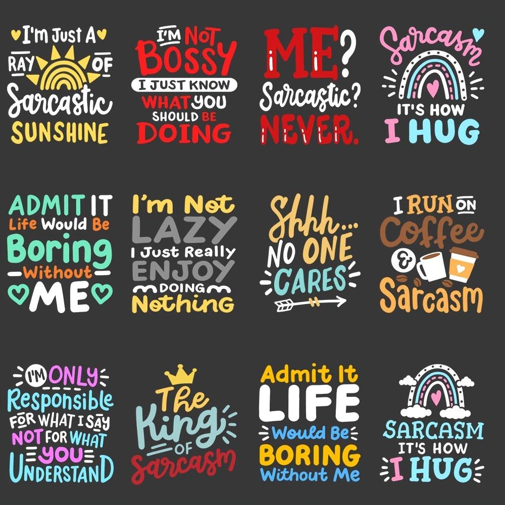 TEMU 12pcs Or 24pcs Of Sarcastic Quotes Uv Transfer Mug - Waterproof, Self-adhesive, Suitable For Mugs, Cups, Bottles, Laptops- Matte End, Pvc Material