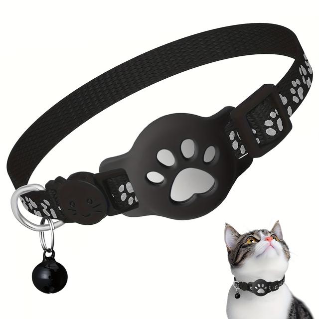 TEMU 1 Piece Of A Reflective, Adjustable Collar That Fits 7-12 Inches, Featuring A Breakaway Design, A Bell, An Airtag Holder, And A Safety - Made From Durable Material And Easy To Clean