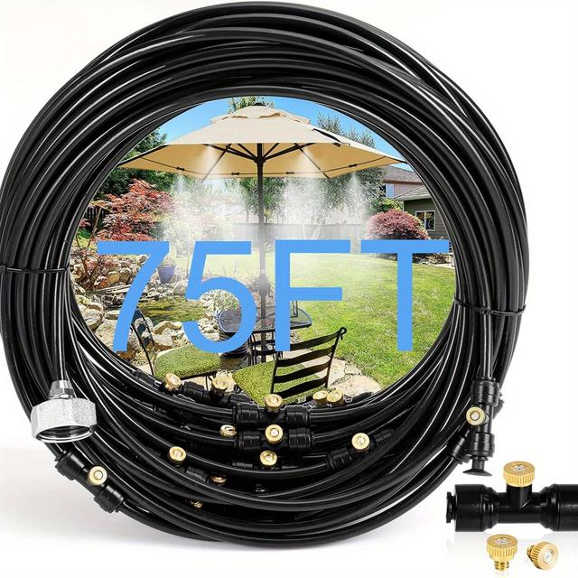 TEMU Misters For Outside Patio, 75ft Misting Cooling System For Patio, 75ft (23m) Misting 28 Mist Nozzles+3/4" Brass Adapter, Outdoor Mister System For Patio Garden Greenhouse