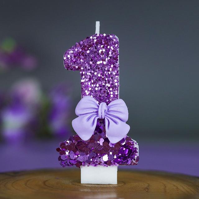 TEMU Elegant Purple Bow Birthday 0-9 Number Candle Cake Decoration For Anniversaries, Christmas, And Festive Celebrations