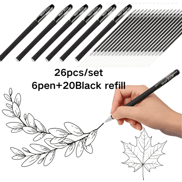 TEMU Set de 26 bolígrafos de gel de secado rápido, punta fina de 0.5 mm, - Perfecto para y el uso diario (6 bolígrafos + 20 recambios)