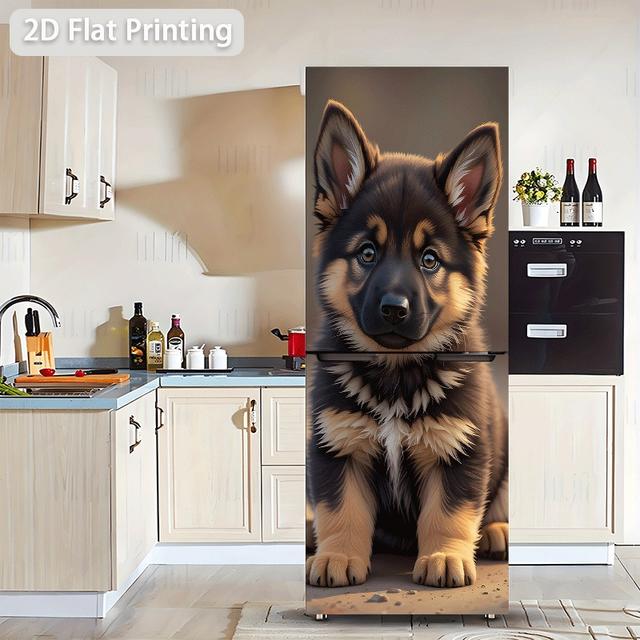TEMU 1 ks 2D potiskovaná nálepka na lednici, 60x180 cm nástěnná dekorace štěně německého ovčáka, samolepicí tapeta na skříně a šatníky, moderní dekorace do kuchyně a domácnosti