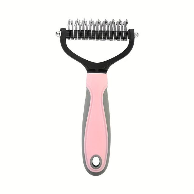 TEMU Double-sided Pet Hair Detangling Comb - Anti-knot Tool With Ergonomic Handle And Safety Round For Thick Curly Long Coats Of - Efficient Grooming Brush