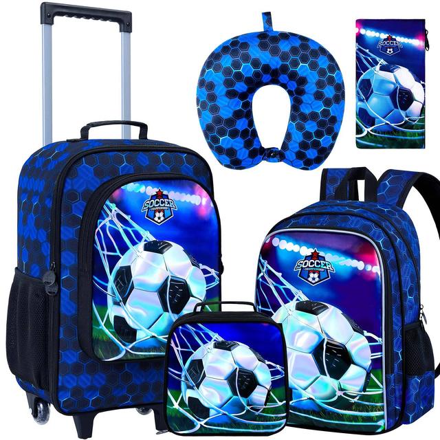 TEMU 5er-Pack Kindergepäck für Jungen, magischer Druck Fußball, faltbar und geeignet für verschiedene Szenarien, Rollkoffer mit Rädern für Kinder