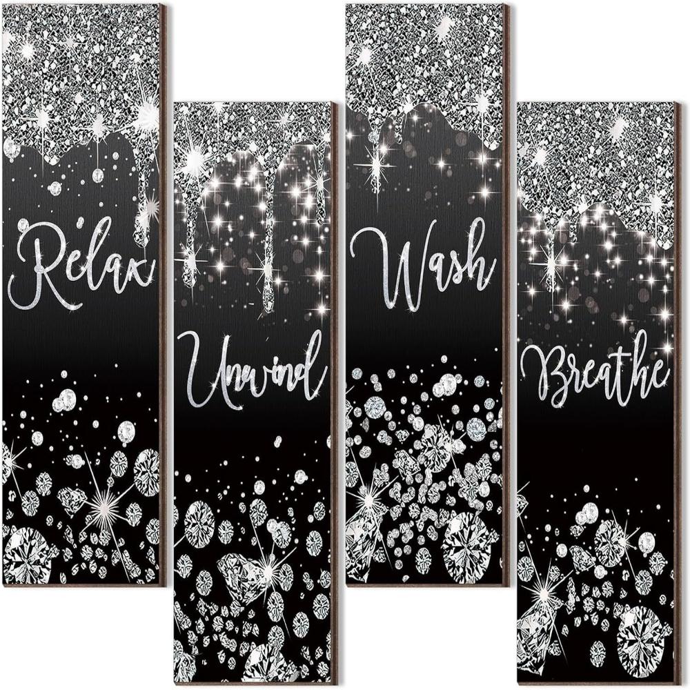 TEMU 4pcs Set Of Bathroom Wall Decoration, Sparkling Room Decoration, Relaxing Desire, Soothing Breathing Sign, Black Color, Flowing Light Hanging Bathroom Toilet, Home Spa Decoration Sign