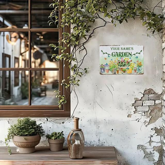 TEMU 1pc Personalized Garden Signs Outdoor Decorative, Custom Name Metal Signs For Garden Hanging Wall Plaque, Flower Sign Vintage, Metal Sign Floral For Mom Grandma 8x12inch(20x30cm)wall Sculptures