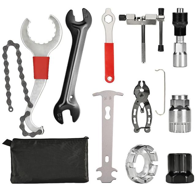 TEMU Sada 10 nástrojů pro opravu jízdních kol, určená pro horská , včetně 3v1 klíč na demontáž kazety, stahovák kliky, odstraňovač spodního hřídele, extraktor volnoběžného a lomník řetězu