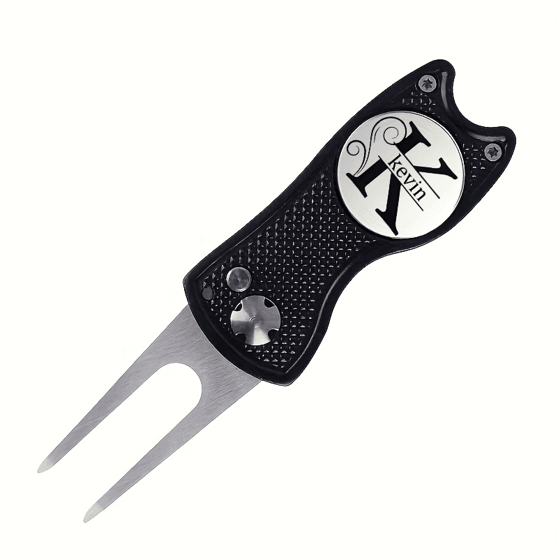 TEMU Personalized Golf Repair Tool With Custom Initials & Ball Markers - Heavy-duty Foldable Alloy Tee For Grass Repair Tool Suitable For Golf Course Maintenance & On-the-