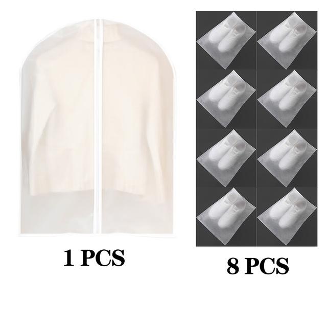 TEMU 9pcs Zipper Garment Cover Set. Includes 1 Garment Dust Cover+ 8 Shoe Dust Covers. Dustproof, Durable. Closet/trip/hotel Storage. Garment Dust Cover/garment Storage/shoe Cover/storage Set.
