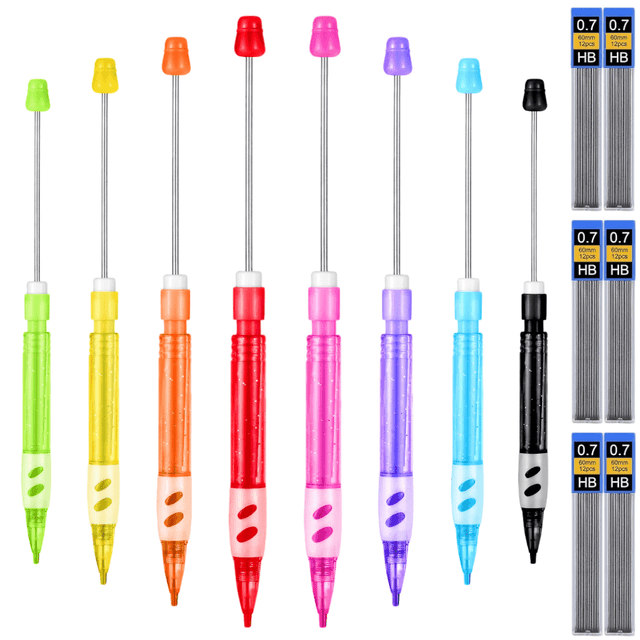 TEMU 14/22개 DIY 비즈 메카니컬 펜슬 세트 - 0.7mm HB 리필 포함, 글쓰기 및 드로잉용, 학교 및 사무용품, 14세 이상 적합한 비즈 펜슬